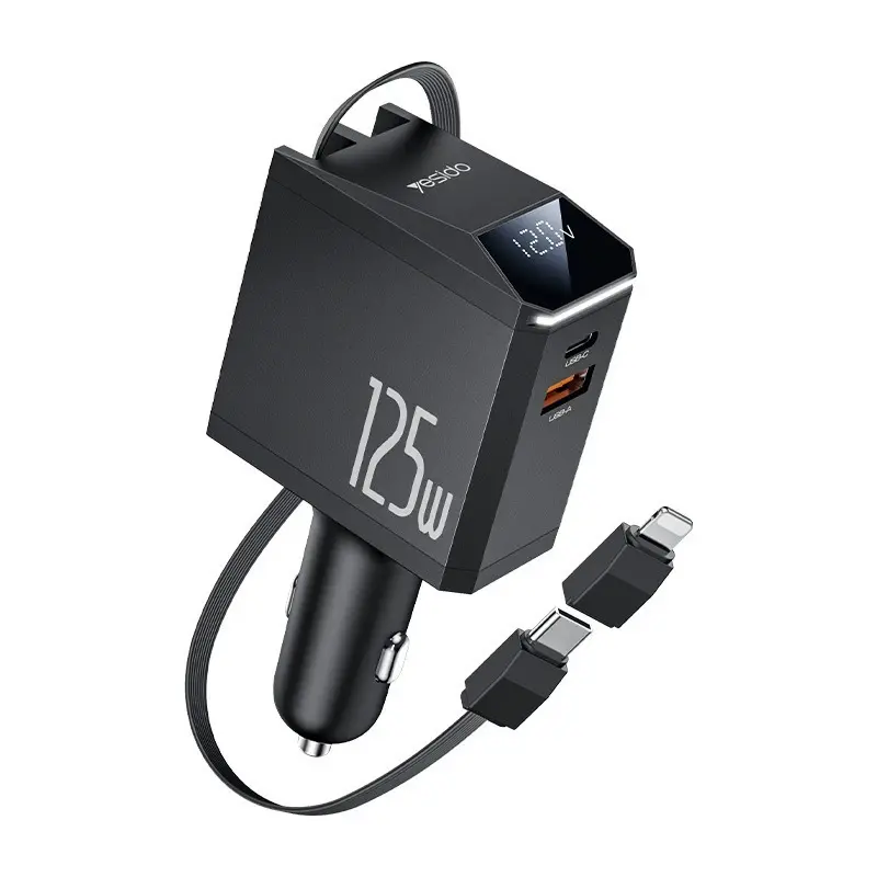 Retractable Fast Car Charger for Apple & Huawei Phones