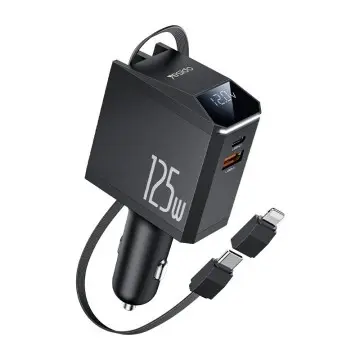 Retractable Fast Car Charger for Apple & Huawei Phones