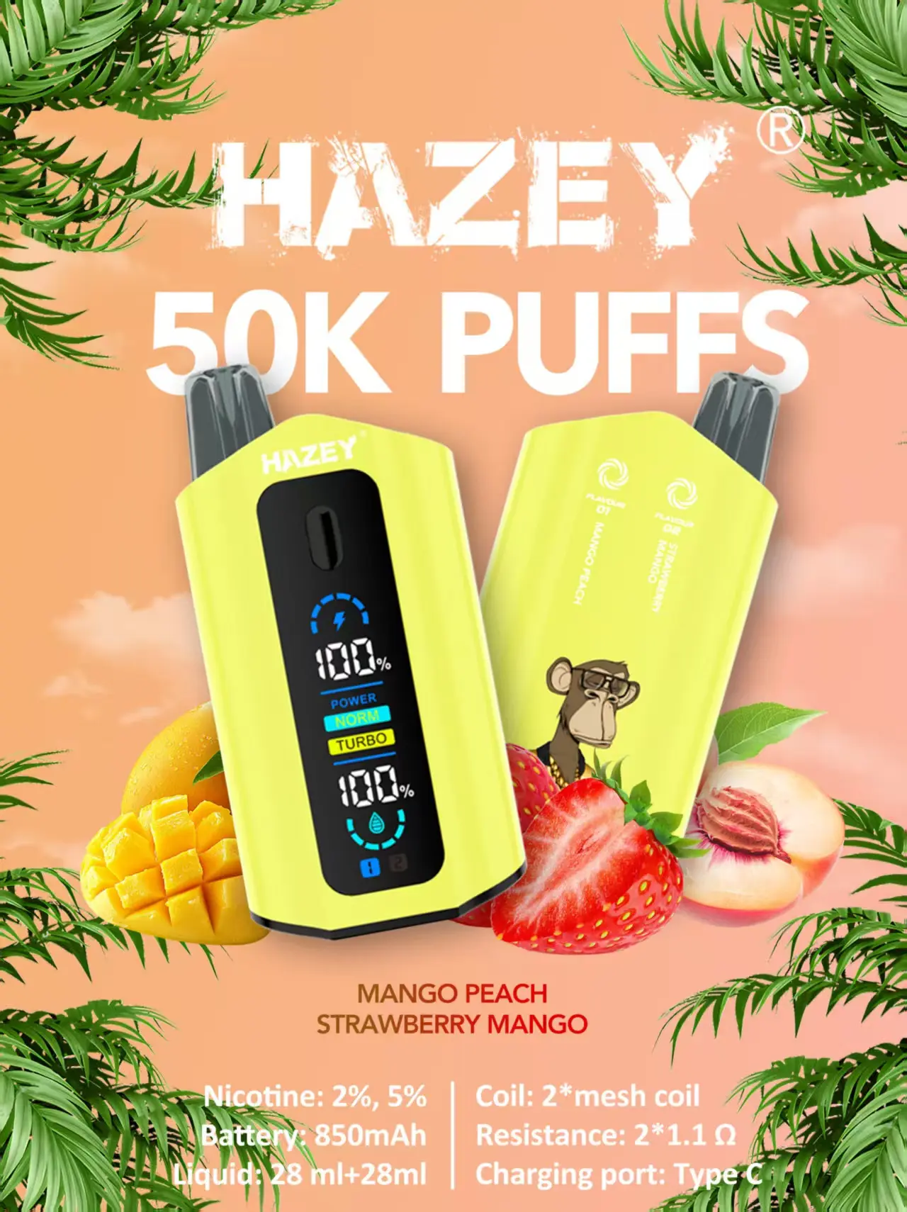 HAZEY 50K PUFFS MARATHON RANGE E-CIGARETTE - 50,000 PUFFS LONG LASTING VAPORS OUTDOOR ADVENTURE WEATHER-RESISTANT ATOMIZER